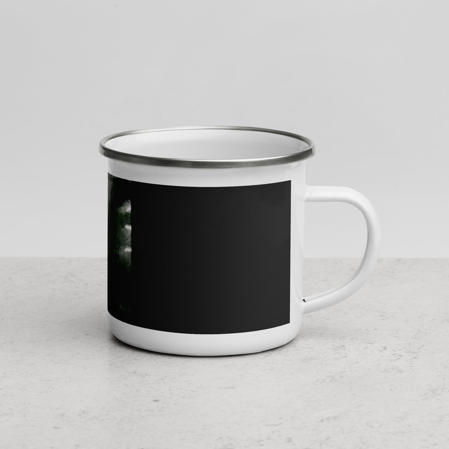 Enamel Mug "Girl in the Night Forest Artwork in Black BG" + Logo