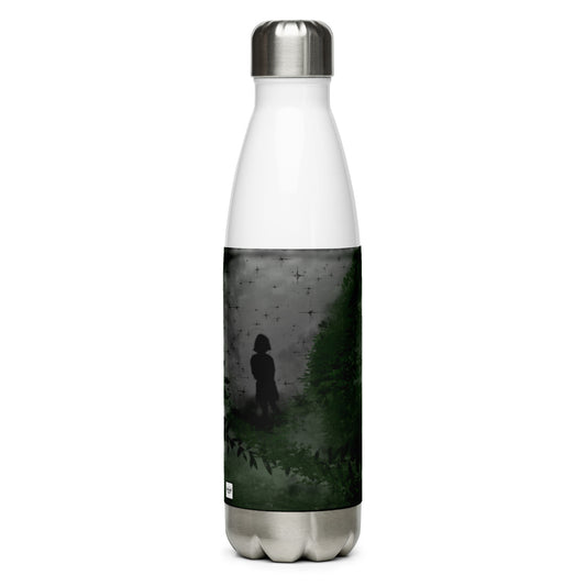 Stainless Steel Water Bottle "Girl in the Night Forest Artwork in Black BG" + Logo