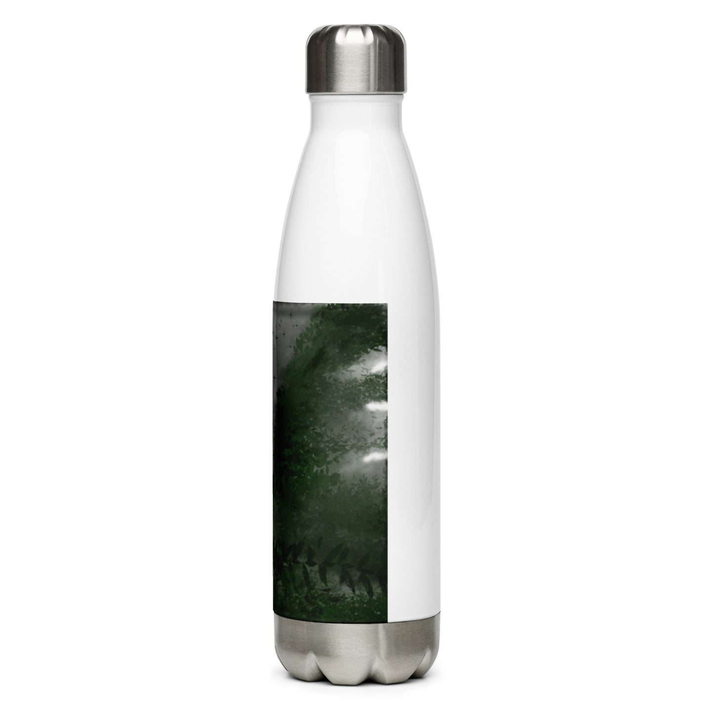 Stainless Steel Water Bottle "Girl in the Night Forest Artwork in Clear BG" + Logo